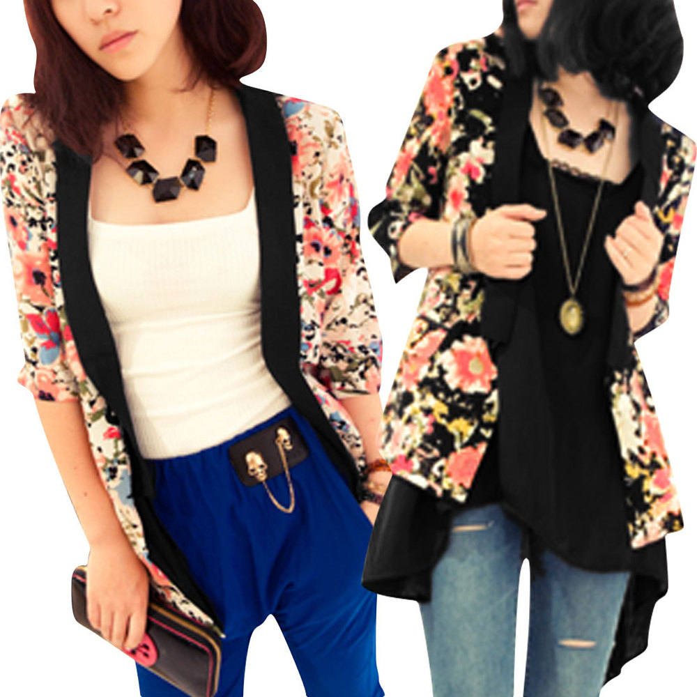Ladies Multicolor Floral Printed Half Sleeve Chiffon Blazer Outerwear