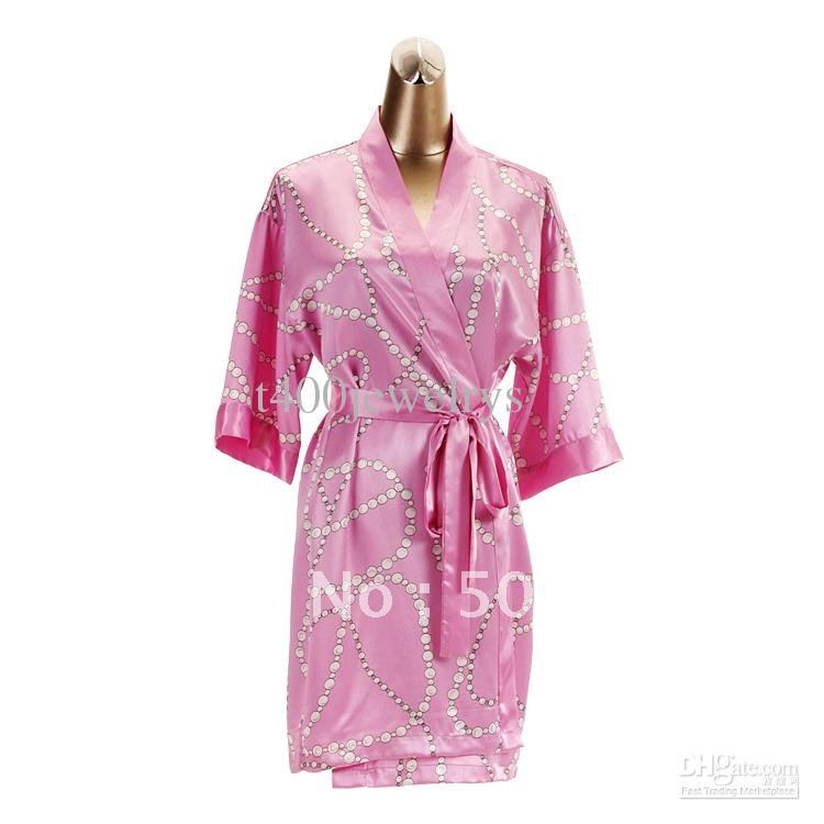 Ladies Pajamas Lovely Silk Romantic Pink Or Blue Women Pyjamas Sleepwears With White Dots Mix Order