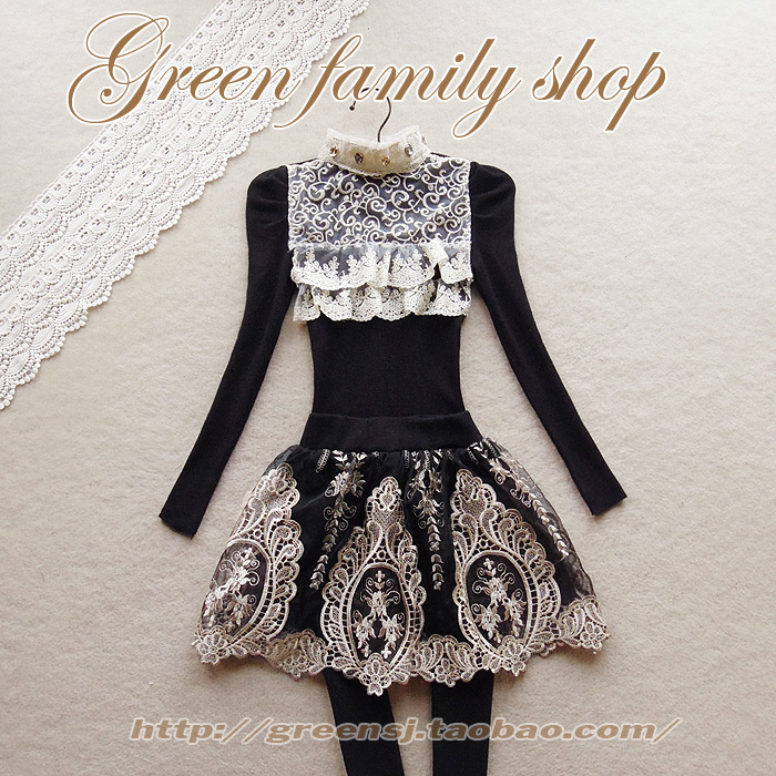 Ladies princess 181 rhinestone stand collar gold embroidery crochet long-sleeve wool sweater basic shirt female