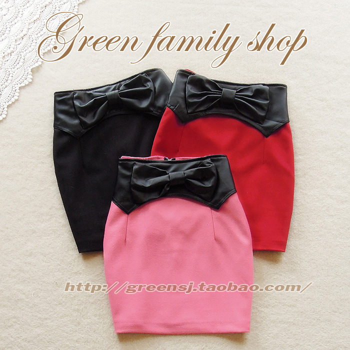 Ladies princess wind 198 leather bow woolen slim hip slim bust skirt short skirt autumn and winter