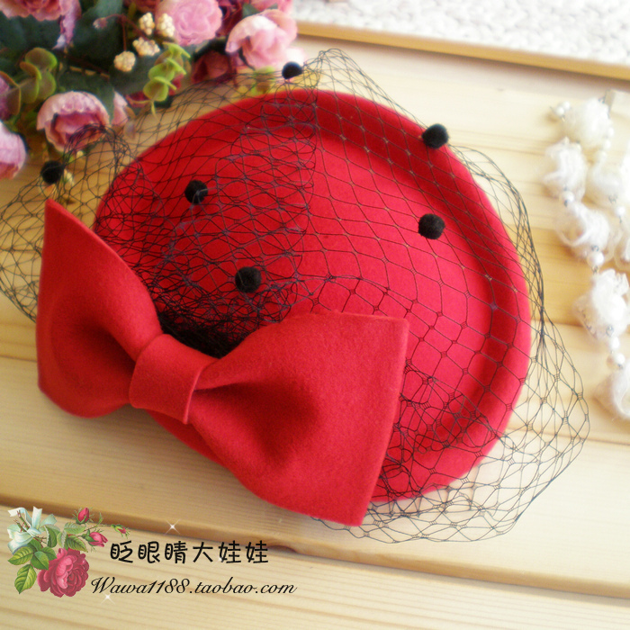 Ladies red black women's woolen bride hat autumn and winter fedoras hat hair accessory hair accessory