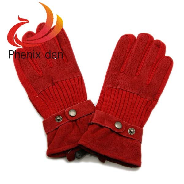 ladies red color wool knitted suede leather buckle belt winter full finger gloves xmas gift free shipping