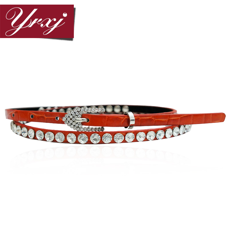 Ladies rhinestone yrxj women's thin belt fashion all-match diamond-studded decoration japanned leather strap a103