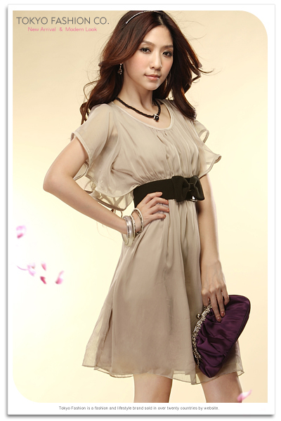Ladies' Ruffles Sleeves Two Layers Chiffon Dress