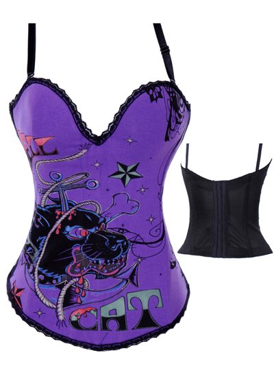 ladies sexy corset in satin  ( size s-2xl ) Y6280  violet cat lion head------ in extensive cotton corset