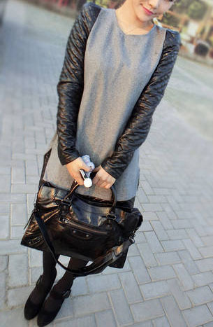 Ladies small leather ayomi mosaic woolen basic skirt