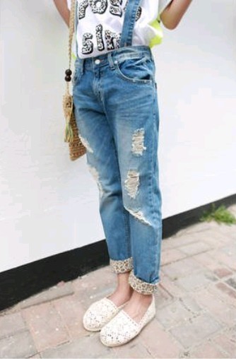 Ladies Tide Leisure Loose Straight Denim Overalls Women Fashion Jeans Free Shipping (ID: SLA109)