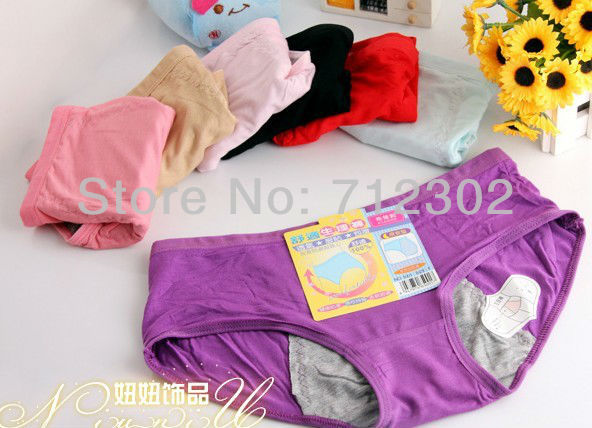 Ladies underwear Physiological period pants pure cotton preventing seep of night  lady's briefs Free Shipping