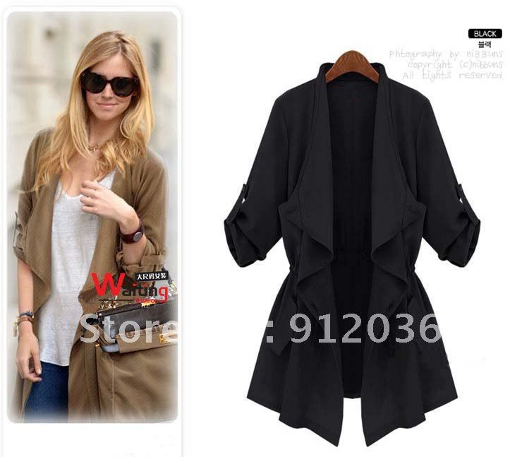 Ladies Womens Black OL Adjustable Sleeve Plus Size Jacket lapel Blazer Chiffon Coat Outwears Office Blouse XL/2XL/3XL