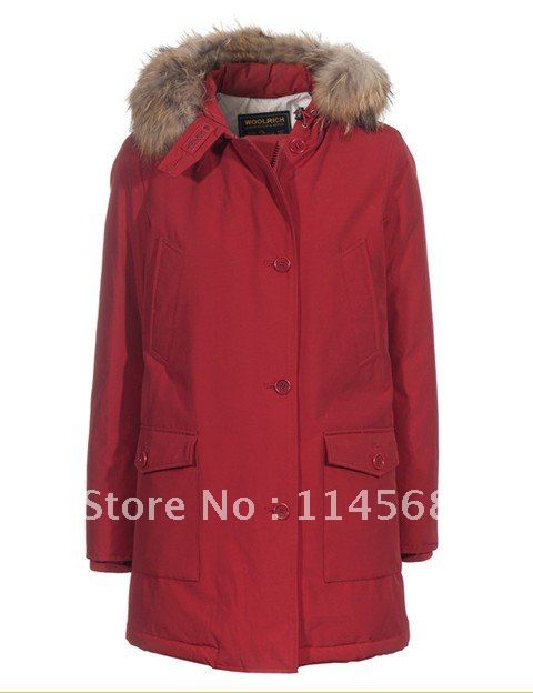 Ladies Woolrich Artie Parka Winter Warm Jacket Long Down Coat red