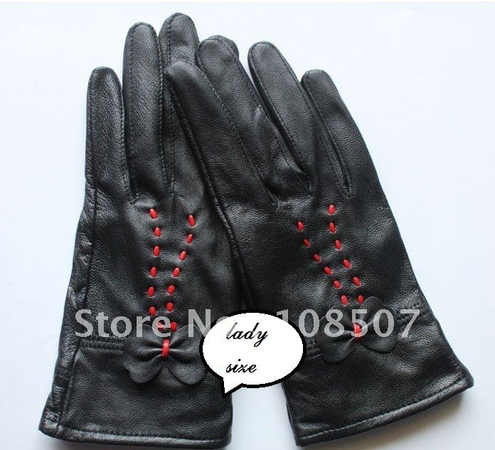 lady and momen'' hot sale genuine butterfly sheep leather gloves 10pairs/lot black free shipping
