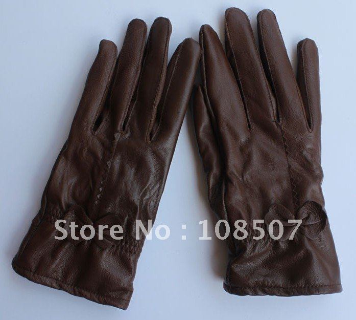 lady and momen'' hot sale genuine butterfly sheep leather gloves 10pairs/lot brown free shipping