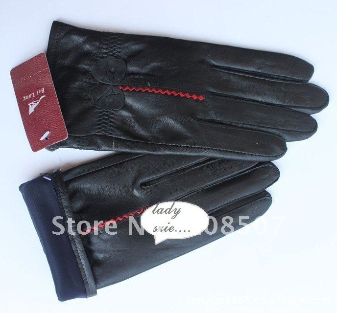 lady and women'' hot sale genuine butterfly sheep leather gloves 10pairs/lot black free shipping