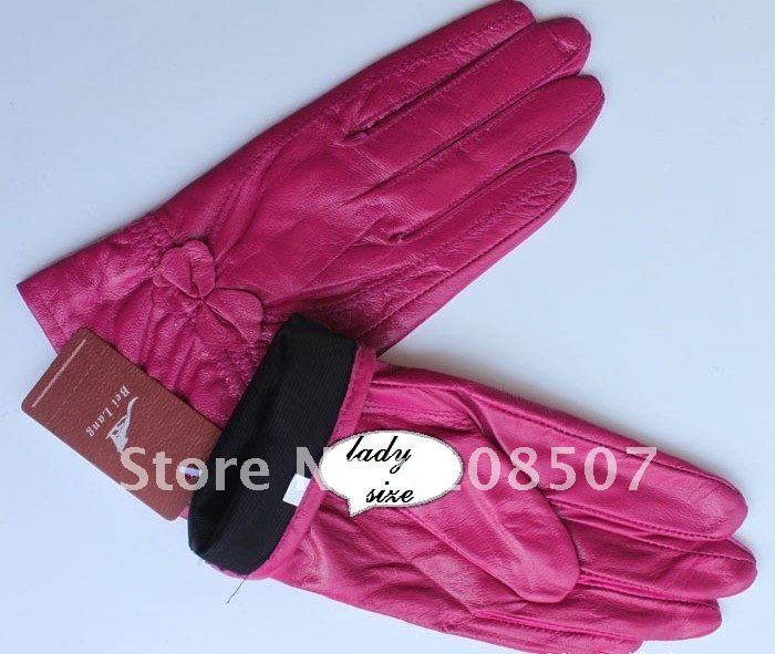 lady and women'' hot sale genuine butterfly sheep leather gloves 10pairs/lot pink free shipping