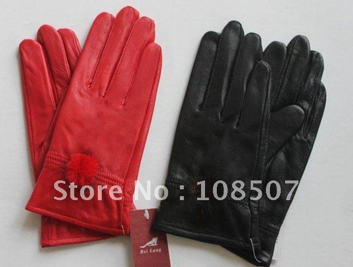 lady and women'' hot sale genuine sheep leather gloves 10pairs/lot black free shipping