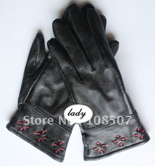 lady and women'' hot sale genuine sheep leather gloves 10pairs/lot black free shipping