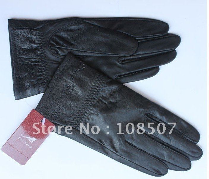lady and women'' hot sale genuine sheep leather gloves 10pairs/lot black free shipping