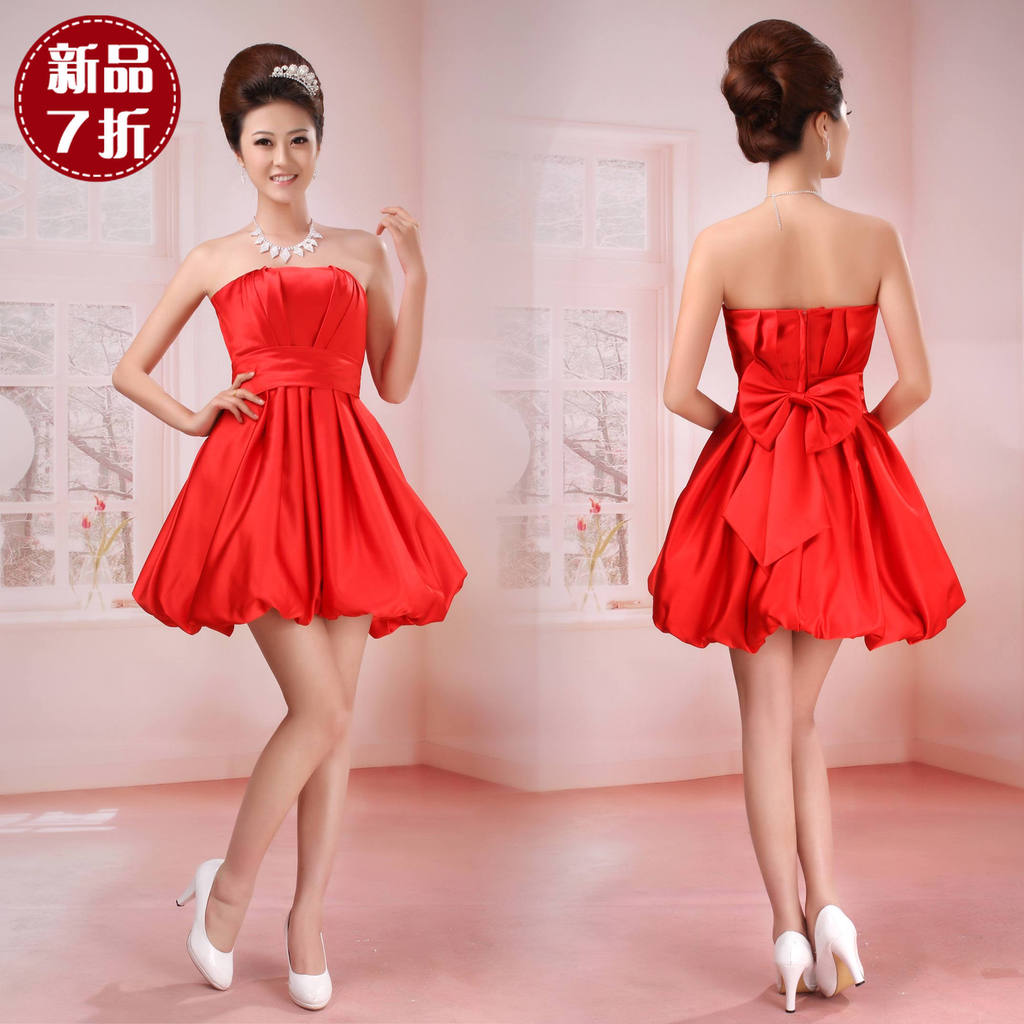 Lady Bride Formal Ball Dresses Red Birthday Party New Homecoming Banquet Prom Formal Ball Gown Evening Mini  Women QZ112
