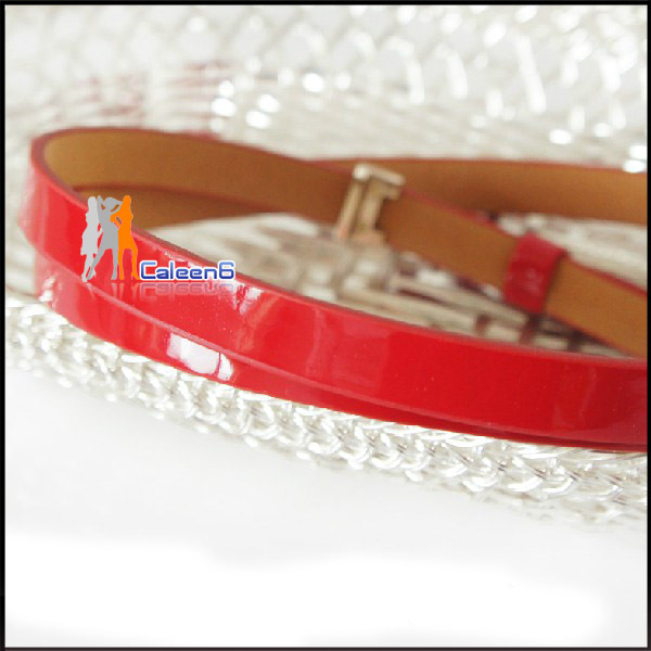 Lady candy-colored bow thin belt Korean wild fashion decorative patent leather belt female models YX47