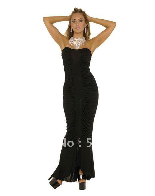 Lady Fashion Mermaid Long Gown, Black Sexy Dress, Strapless Evening Dress Wholesale Retail Free Shipping A8310
