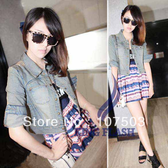 Lady Fashion Women denim Jean Jacket short Coat Half Sleeve Button M L Free shipping 7683
