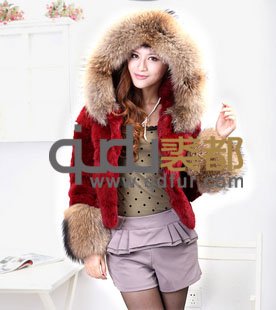 Lady  Genuine Rabbit  Fur Jacket  With Raccoon Dog Fur Trim Fashion Garment /Free shipping QD21774   A G
