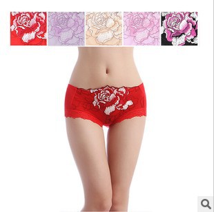 lady high quality rose embroidery  bamboo fiber brifes woman low-wais lace breathe underwear colorful panties