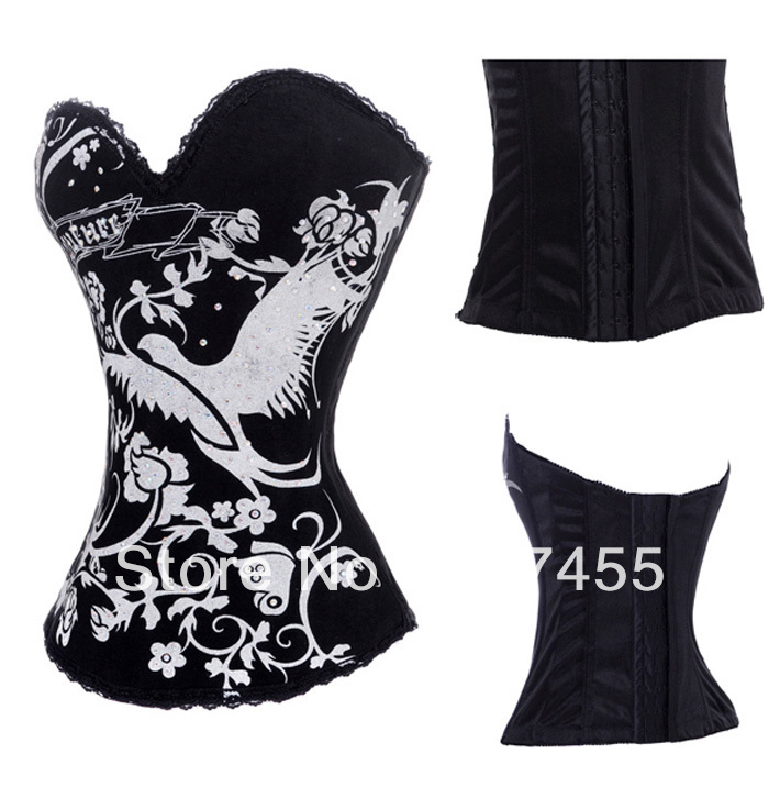Lady intimates sexy lingerie Phoenix Print Rhinestones Corset 2269A black
