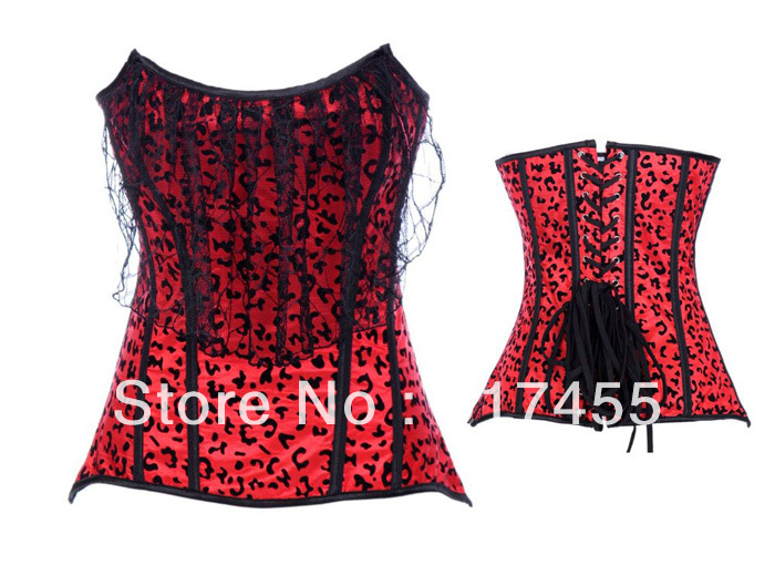 lady intimates sexy lingerie satin Lace Fringes Metal Boned Corset wholesale 2847 red