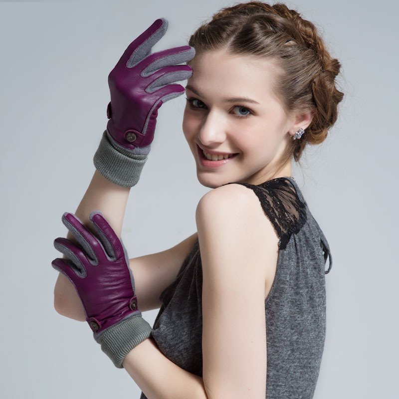 Lady Korean version  new autumn and winter  warm sheep skin leather gloves LGPU011