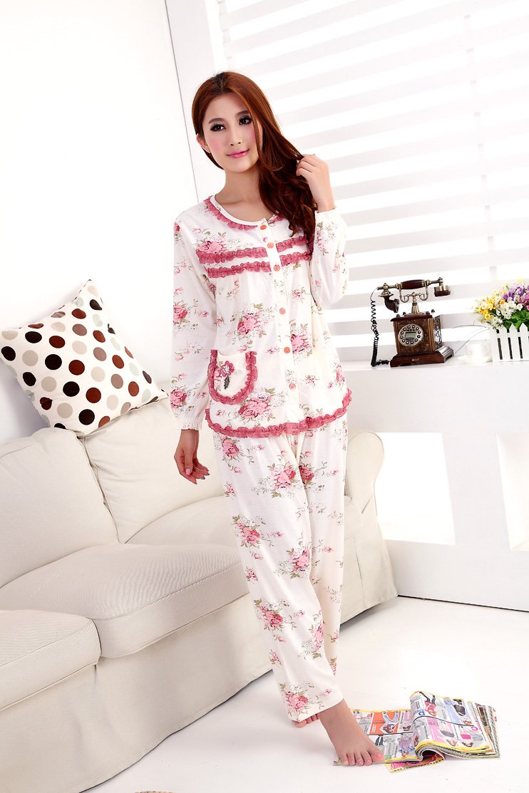 Lady long sleeve trousers cotton add fertilizer increase code pajamas home suit