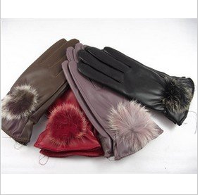 Lady of female money hair bulb pu gloves leather gloves