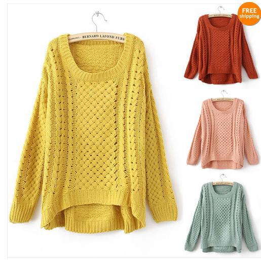 Lady Round Neck Hollow Knitted Pullover Jumper Casual Loose Sweater Knitwear long sleeve asymmetric coat