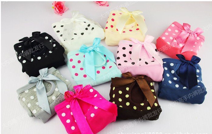 Lady's Cotton + Lace Dot  Sexy Briefs Cute Candy Color Low-rice Underwear /Panties women's briefs FREE SHIPPING DNW15