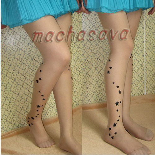 Lady's Hot Sell Star Transparent Tattoo Pantyhose Tights Leggings Stockings