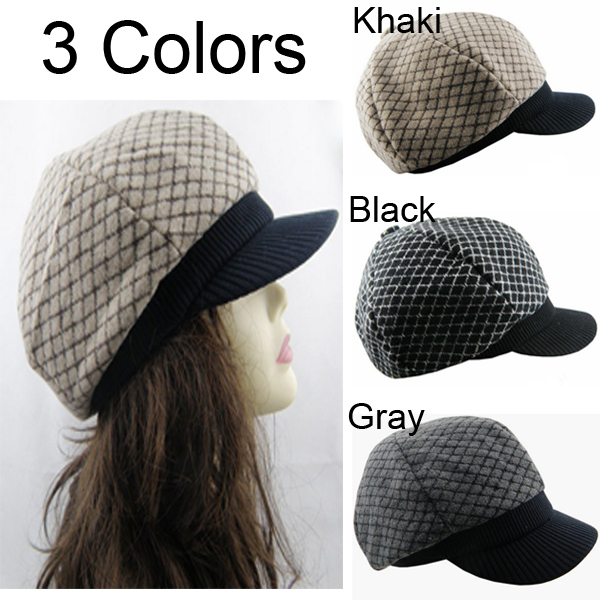 Lady's Newsboy Cap Flat Golf Driving Cabbie Hat Outdoor Caps With Diamond Design