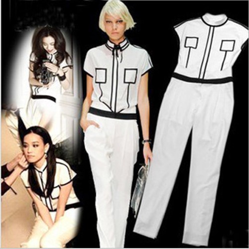 Lady's patchwork Design Blouse Jumpsuit Women's jumpsuit overall long pants  Free shipping