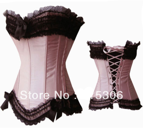Lady's Sexy Boned Lace Corset Bustier Costume Under Bust Lingerie In Satin + G-string