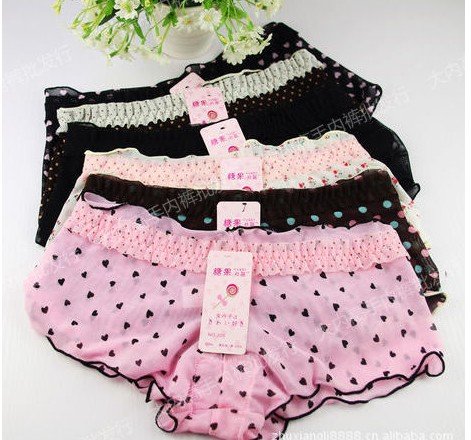 Lady's Transparent Lace Dot  Sexy Briefs Cute Candy Color Underwear /Panties women's briefs FREE SHIPPING DNW14