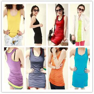 Lady Scoop Neck Strap Tank Halter Bottoming Shirt Long Waistcoat Candy Vest A822