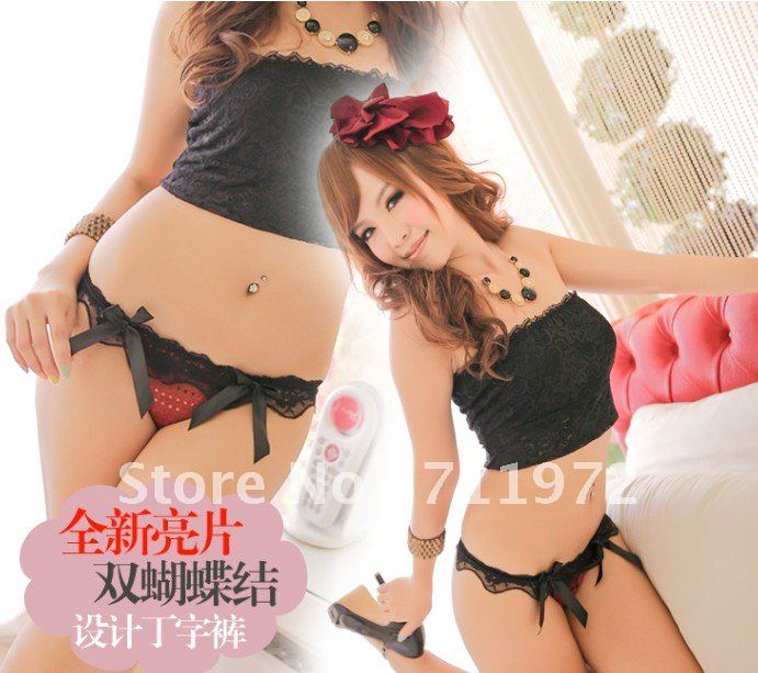 Lady sexy lace T-Back bowknot sequins transparent women underwear Color butyl lingerie free size