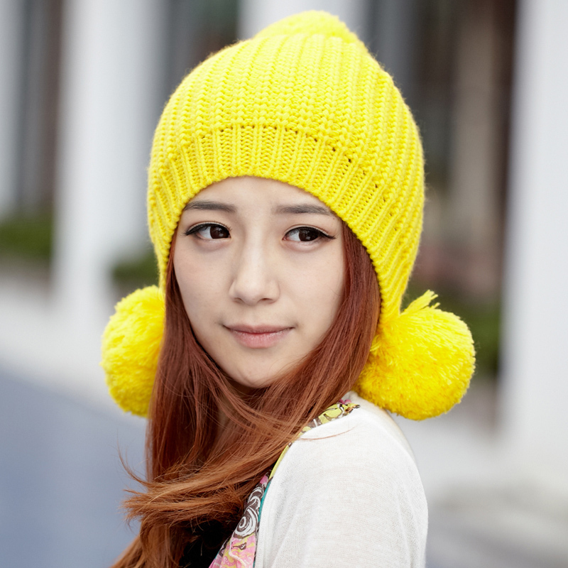 Lady' sweet cute hair balls women's hat female winter knitted hat ear knitted hat