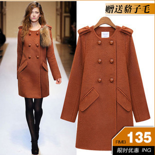 Lady  winter fashion medium-long woolen overcoat winter wool coat trench women outerwear gift free shipping