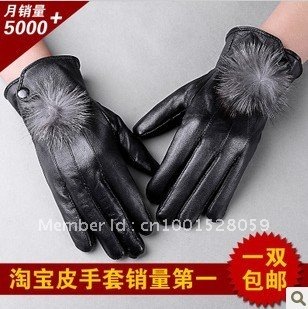 Lady winter hand holster lovely fox wool warm leather gloves