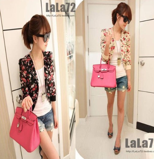 Lady Women Fashion Long Sleeve Floral Print Shrug Short Jacket Chiffon Top