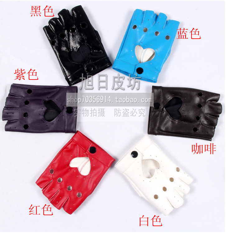 Ladygaga women's faux leather gloves heart racerback semi-finger gloves PU spring and summer gloves