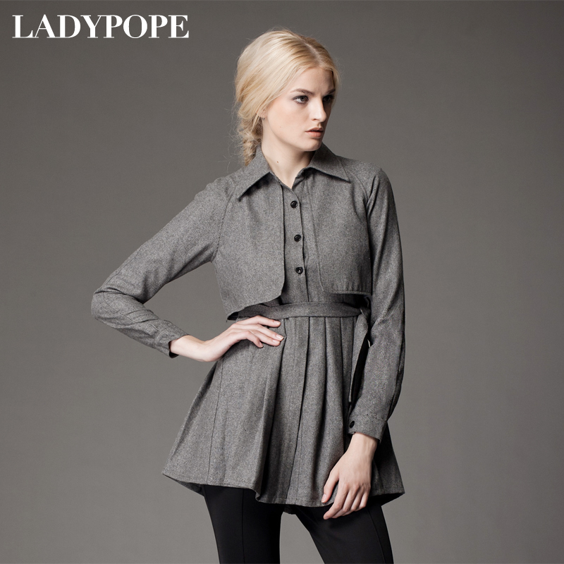 Ladypope2012 women's autumn new arrival fashion wool blending medium-long slim trench outerwear female