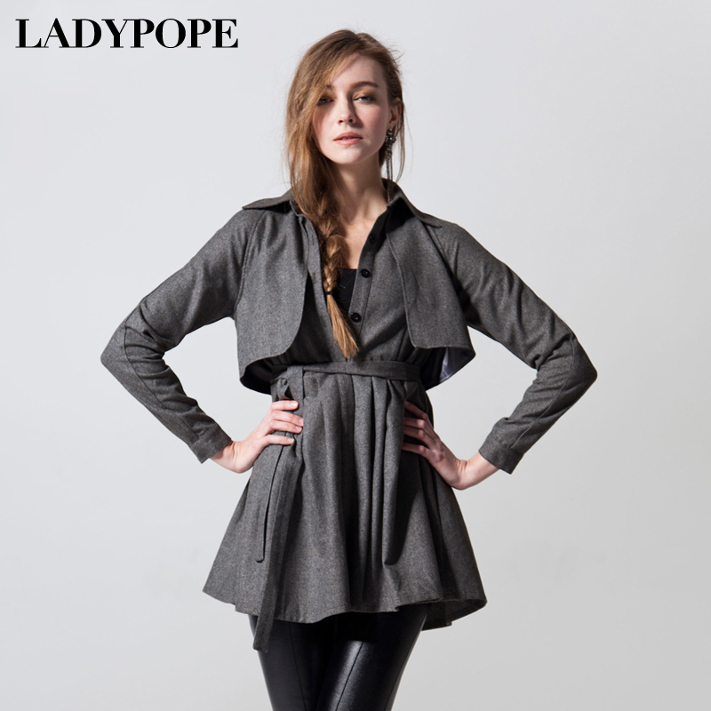 Ladypope2012 women's fashion wool blending slim waist trench thin outerwear 21f008