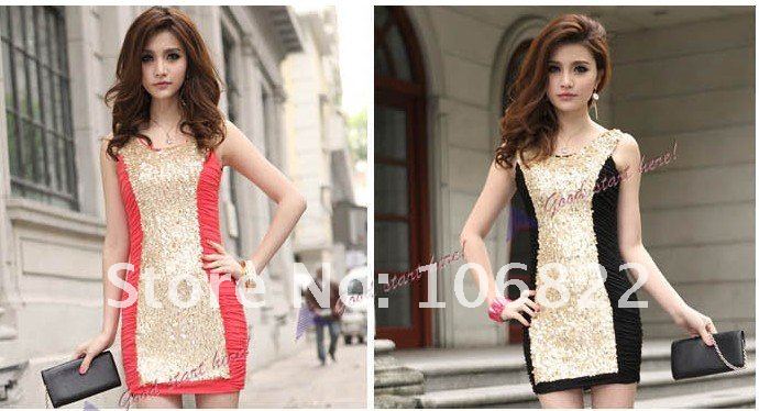 Ladys Party Sexy Tempt Shining Sequin Mini Dress Bling Clubwear Sleeveless Free Shipping CY0108