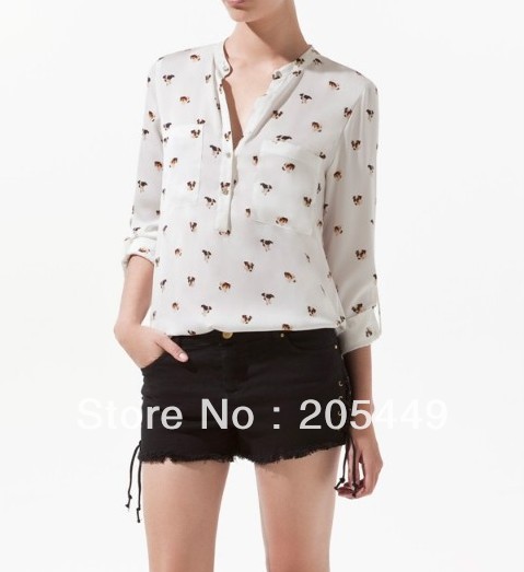 Ladys White Color Long Puff Sleeve Stand Collar Lace Ruffle Blouse Tops Career Shirt